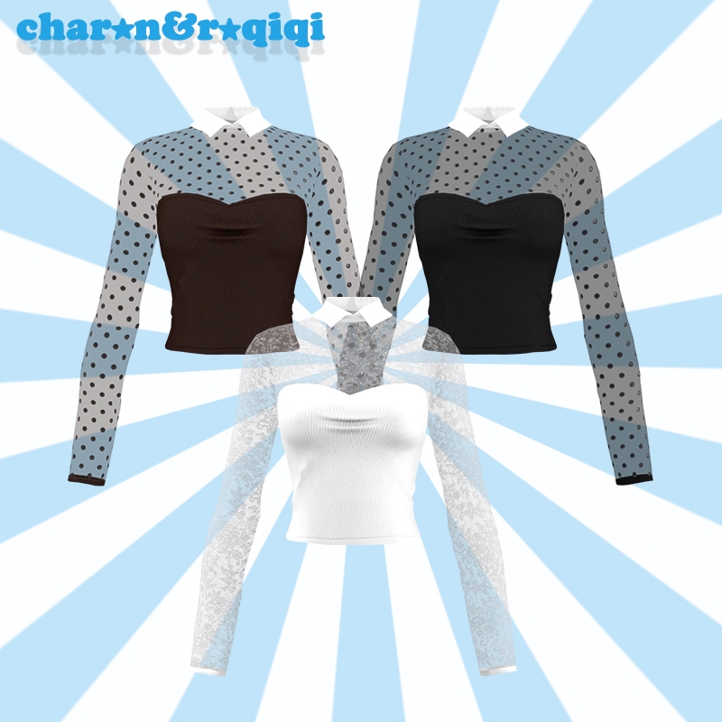 Mix [charonroqiqi]Polka dot lace_top by roqiqi - The Sims 4 Custom Content