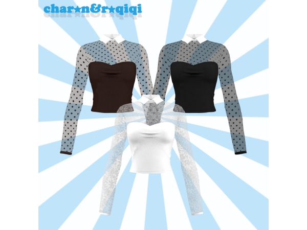 Mix [charonroqiqi]Polka dot lace_top - The Sims 4 Custom Content