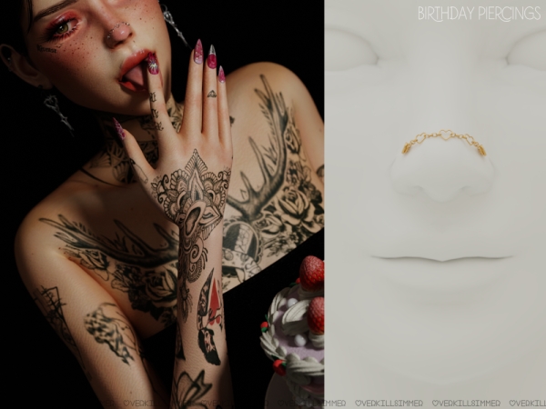 Alpha Birthday píercings by overkillsimmer - The Sims 4 Custom Content
