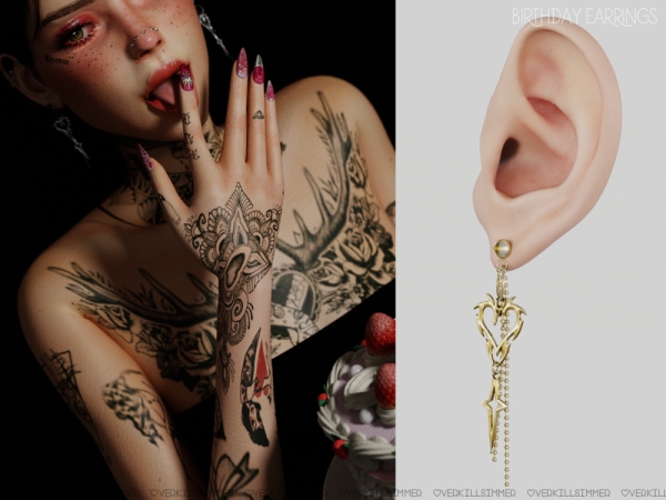 Alpha Birthday earrings by overkillsimmer - The Sims 4 Custom Content