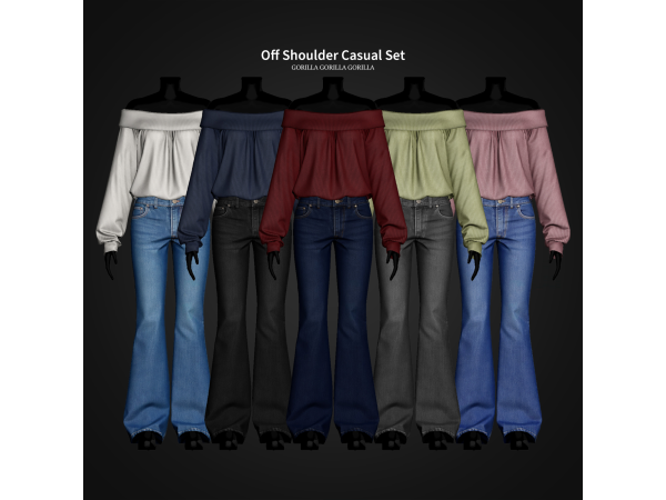 Alpha Off Shoulder Casual Set by gorillax3 - The Sims 4 Custom Content