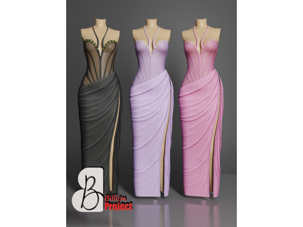 Alpha BillionProject Araha Long Dress - The Sims 4 Custom Content