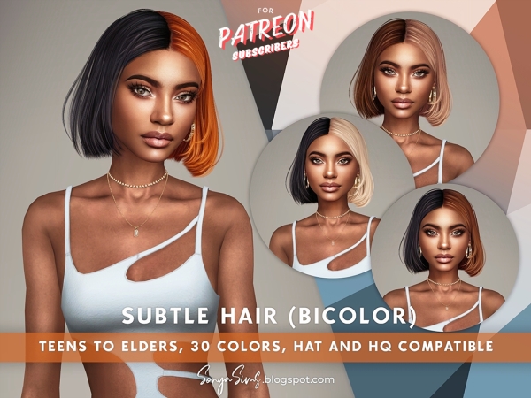 Alpha Subtle Hair BICOLOR VERSION (without floating strands) by sonyasims - The Sims 4 Custom Content