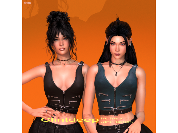 Alpha Clintdeep Emilia Vercase Leather Buckle Crop - The Sims 4 Custom Content