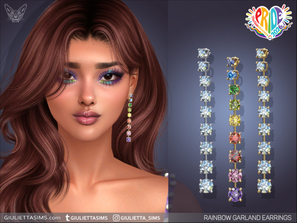 Alpha Rainbow Garland Earrings by feyona - The Sims 4 Custom Content
