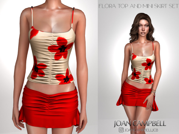 Alpha FLORA TOP AND MINI SKIRT SET by Joan_Campbell_Beauty_ - The Sims 4 Custom Content