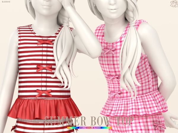 Mix Summer bow top for childs by bluerose-sims - The Sims 4 Custom Content