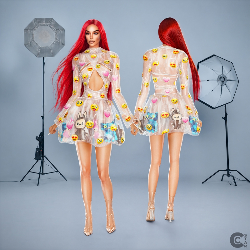 Alpha Transparent PVC Emoji Toyfilled Mini Dress by cool_content_star - The Sims 4 Custom Content