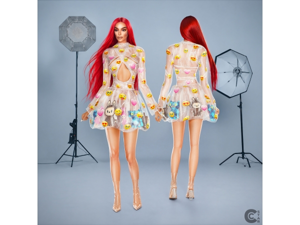 Alpha Transparent PVC Emoji Toyfilled Mini Dress - The Sims 4 Custom Content