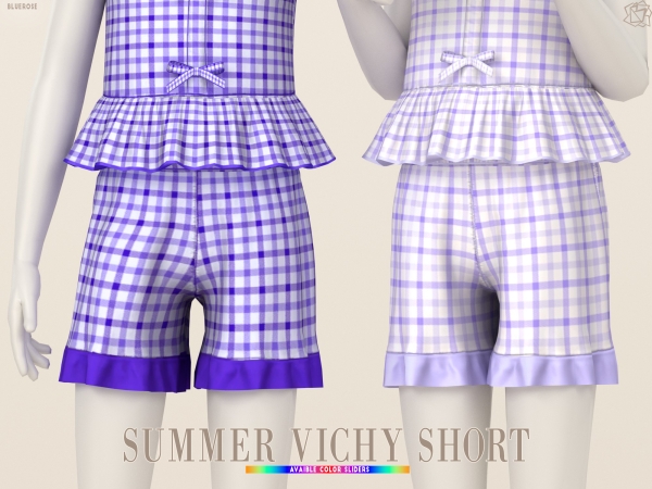 Mix Summer Vichy Short Childs by bluerose-sims - The Sims 4 Custom Content