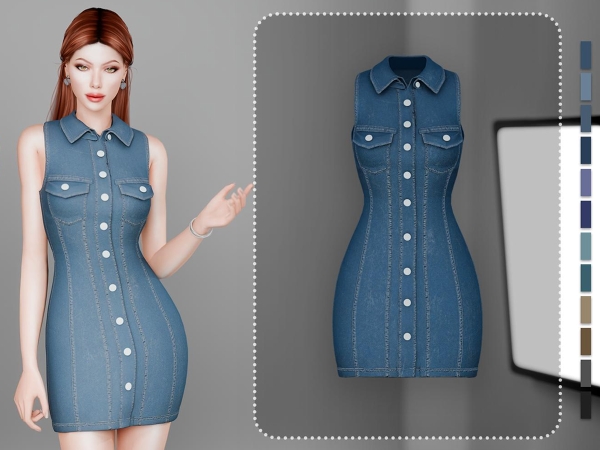 Alpha Savannah denim dress - The Sims 4 Custom Content