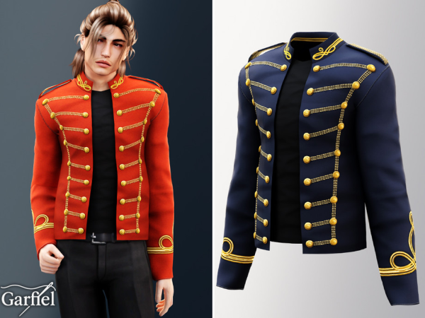 Alpha Adult Pop icon inspired military jacket with gold trim by Garfiel - The Sims 4 Custom Content