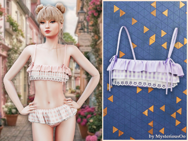 Alpha Picnic charm bikini top by MysteriousOo - The Sims 4 Custom Content