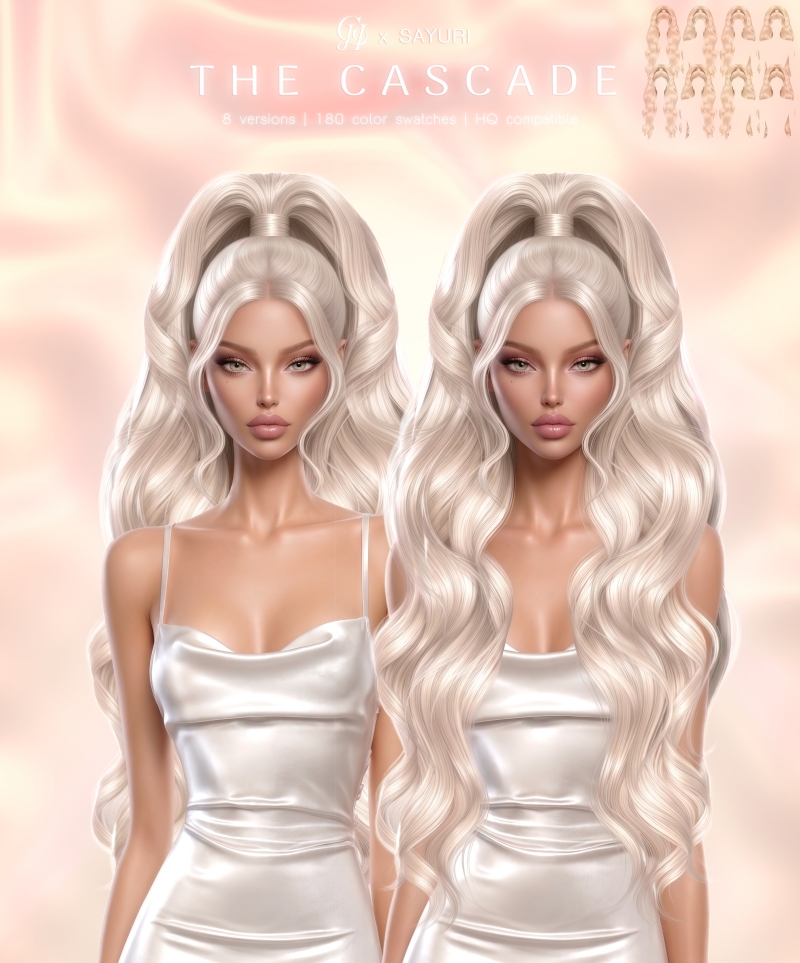 Alpha The Cascade Hairstyle by greenteahoney - The Sims 4 Custom Content