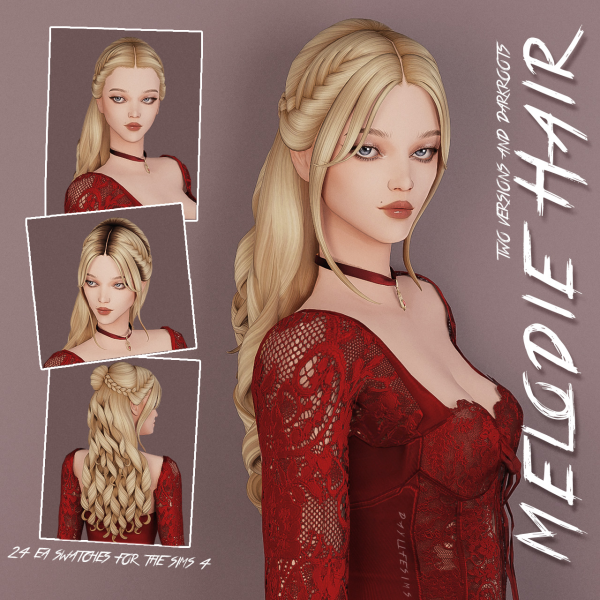 Maxis Match MELODIE HAIR 2 versions by simsfinds - The Sims 4 Custom Content