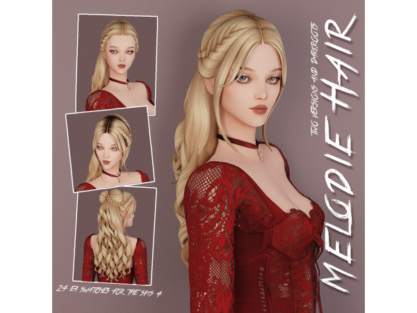 Maxis Match MELODIE HAIR 2 versions by daylifesims - The Sims 4 Custom Content