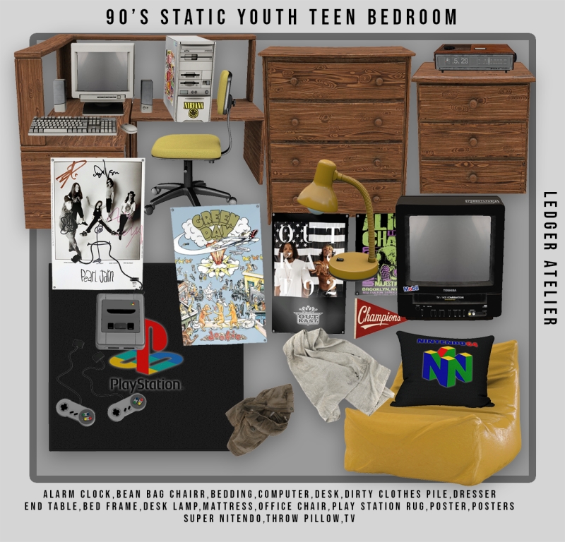 Alpha 90's Static Youth Teen BedroomAtelier Tiers by ledger_atelier - The Sims 4 Custom Content