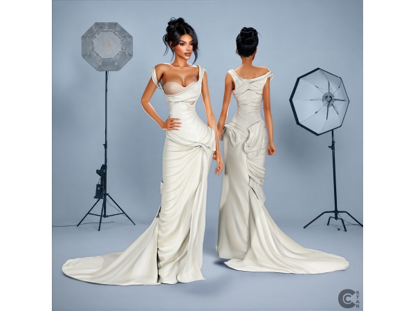 Alpha Asymmetrical Draped OffShoulder Mermaid Gown - The Sims 4 Custom Content