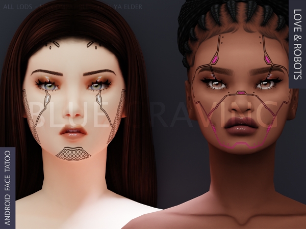 Maxis Match Blue Craving Android Face Tatoos - The Sims 4 Custom Content