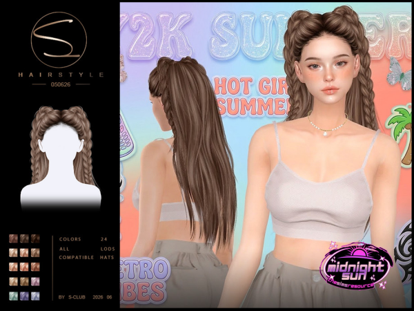 Alpha S CLUB BRAID LONG HAIRSTYLE MidnightSun Club by S - The Sims 4 Custom Content