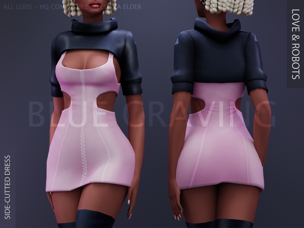 Alpha Blue Craving Side Cutted Dress - The Sims 4 Custom Content