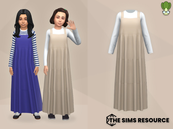 Maxis Match Children Tiered Long Skirt Overall With Long Sleeve Shirt - The Sims 4 Custom Content