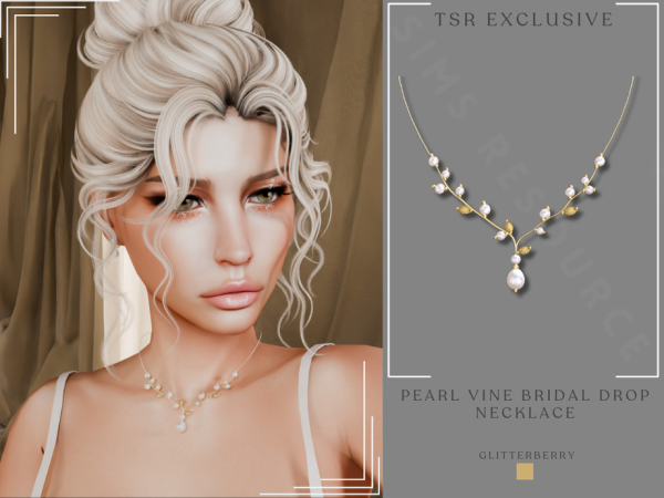 Alpha Pearl Vine Bridal Drop Necklace by thesimsresource - The Sims 4 Custom Content