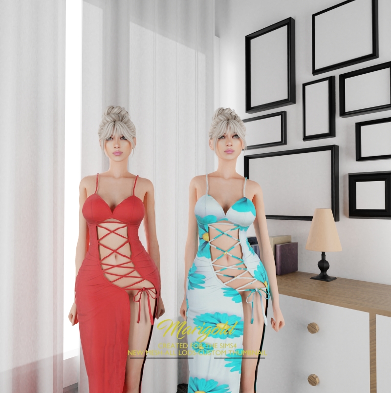 Alpha MARIGOLD TS4_AQILA LONG DRESS by marigoldsims - The Sims 4 Custom Content