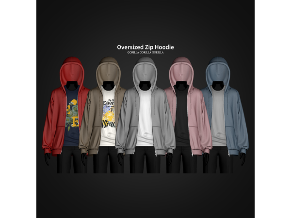 Alpha Oversized Zip Hoodie by gorillax3 - The Sims 4 Custom Content