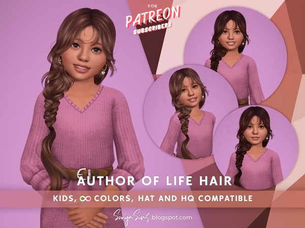 Alpha Author of Life Hair Kids (Shorter Braids Version) - The Sims 4 Custom Content