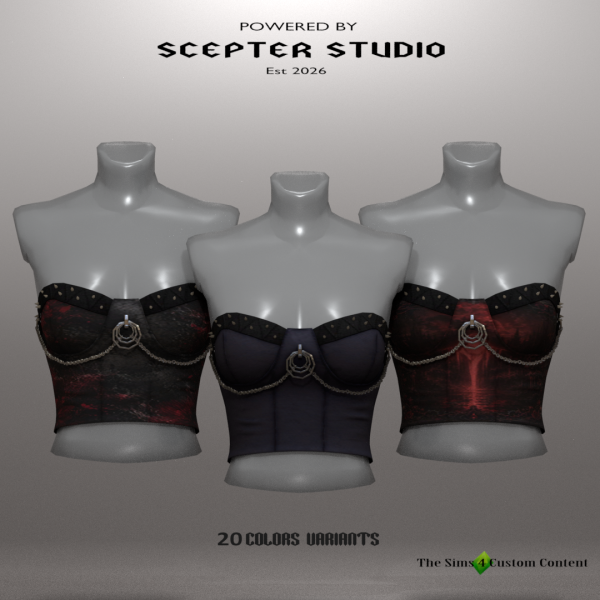 Alpha Vespera Studded Vegan Bustier by scepterstudio - The Sims 4 Custom Content