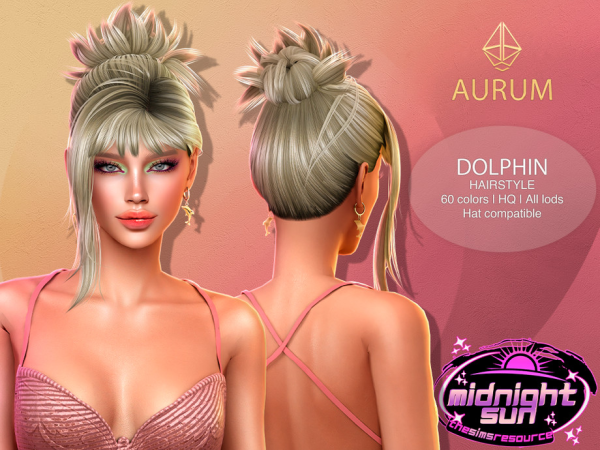 Alpha Aurum Dolphin updo hairstyle with bangs - The Sims 4 Custom Content