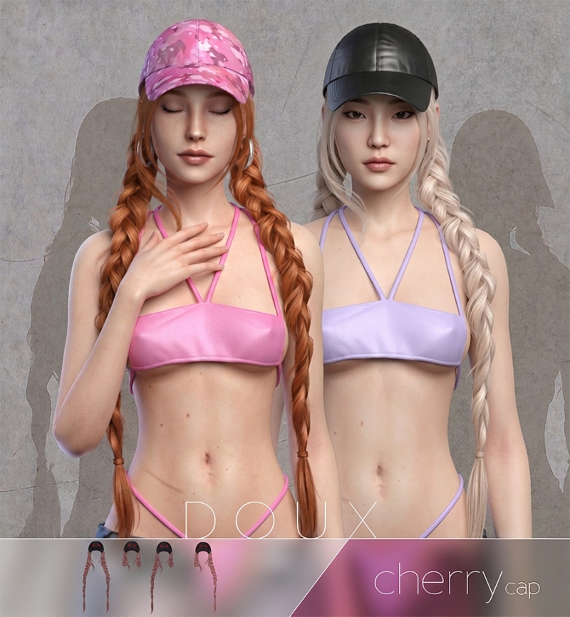 Alpha DOUX Cherry hairstyle with cap x VICE Playful Braids Meet Streetwear Icon by douxhair - The Sims 4 Custom Content