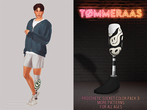 Alpha TØMMERAAS Prosthetic Legs Socket Color Pack 3 More Patterns - The Sims 4 Custom Content