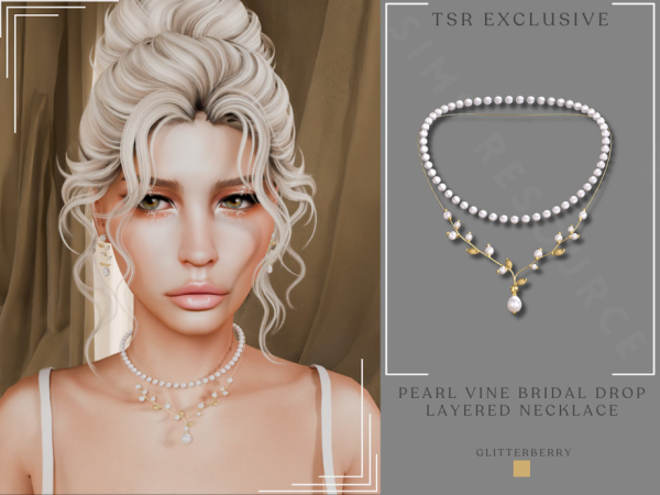 Alpha Pearl Vine Bridal Drop Layered Necklace by thesimsresource - The Sims 4 Custom Content