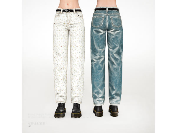 Alpha Belted Straight Pants by charonlee - The Sims 4 Custom Content