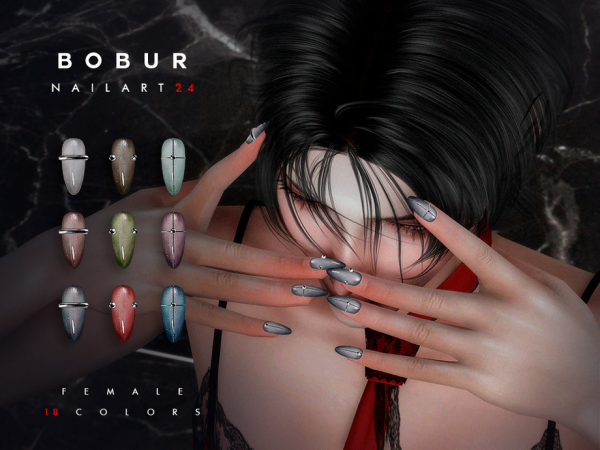 Alpha Almond shaped Nails with accessories by Bobur2 - The Sims 4 Custom Content