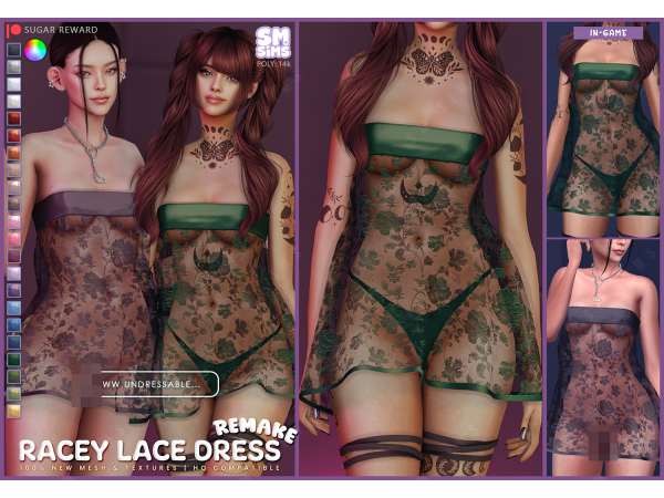 Alpha SUGAR Racey Lace Dress REMAKE by SMSims - The Sims 4 Custom Content