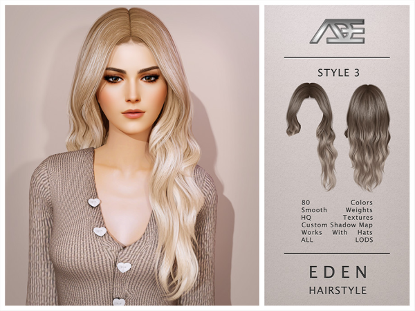 Alpha Eden Hairstyle Style 3 - The Sims 4 Custom Content