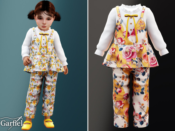 Alpha Toddler Floral peplum pants set with ruffled blouse by Garfiel - The Sims 4 Custom Content