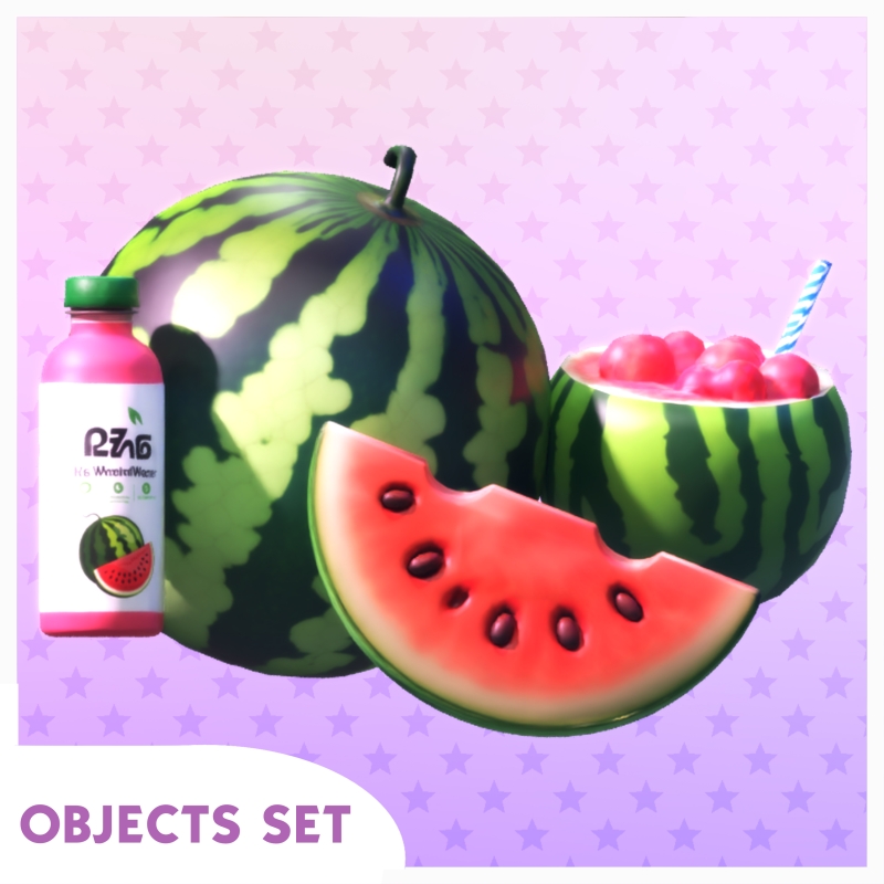 Maxis Match Watermelon Kitchen Decor Set 4 decorative objects by lunoluma - The Sims 4 Custom Content