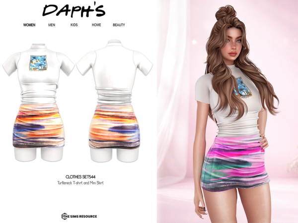 Alpha Daph's Clothes SET544 Turtleneck T shirt and Mini Skirt - The Sims 4 Custom Content