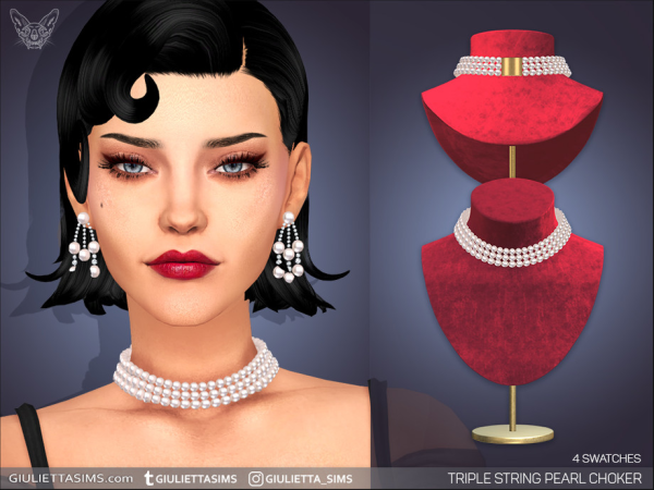 Alpha Triple String Pearl Choker by feyona - The Sims 4 Custom Content