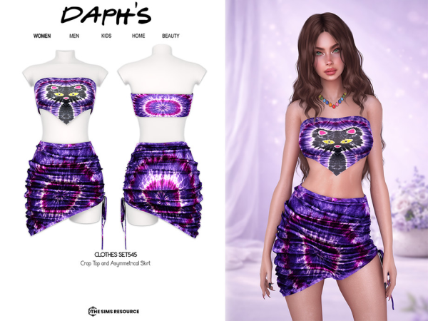 Alpha Daph's Clothes SET545 Crop Top and Asymmetrical Skirt - The Sims 4 Custom Content