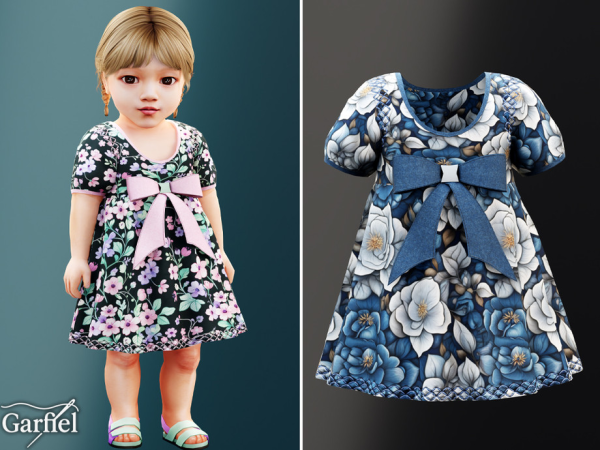 Alpha Infant Floral bow dress with short sleeves and contrast trim by Garfiel - The Sims 4 Custom Content