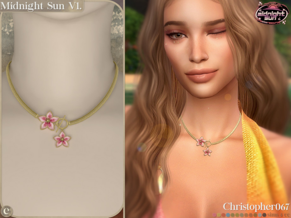Alpha Midnight Sun Necklace V1 Summer Flower Charm Snake Chain Necklace Christopher067 - The Sims 4 Custom Content