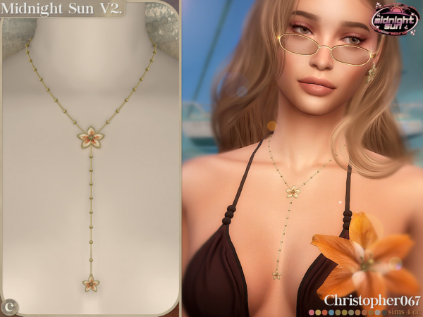 Maxis Match Midnight Sun Necklace V2 Summer Flower Satellite Chain Lariat Necklace Christopher067 - The Sims 4 Custom Content