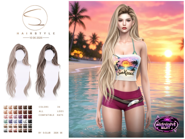 Alpha S CLUB LONG FLOWING HAIR MidnightSun Club by S - The Sims 4 Custom Content