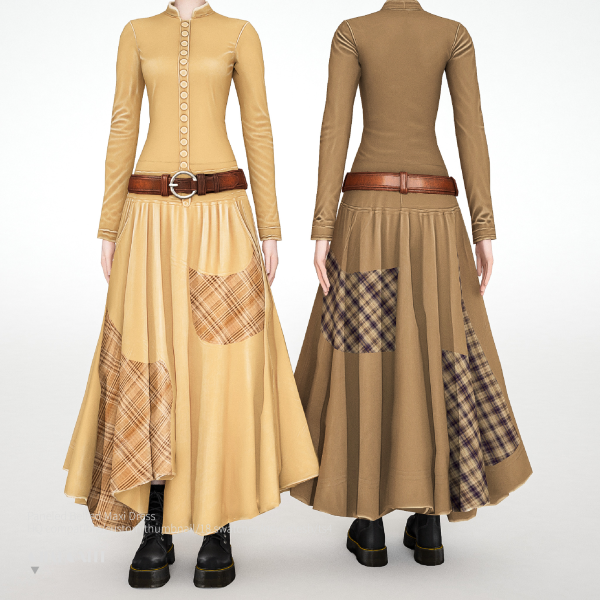 Alpha Paneled Belted Maxi Dress by simsfinds - The Sims 4 Custom Content