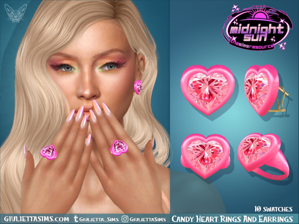 Alpha Midnight sun Candy Heart Earrings And Rings - The Sims 4 Custom Content